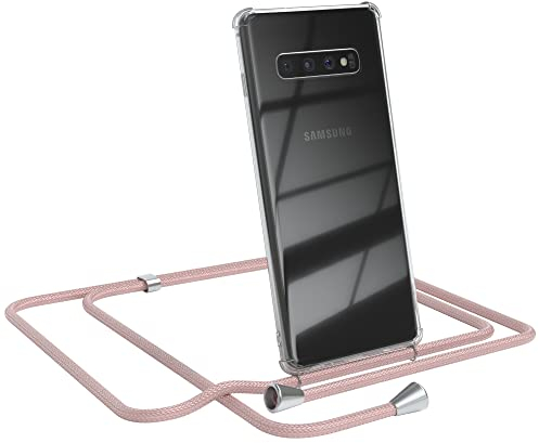 EAZY CASE Handykette kompatibel mit Samsung Galaxy S10 Plus Handyhülle mit Umhängeband, Handykordel mit Schutzhülle, Silikonhülle, Hülle mit Band, Stylische Kette mit Hülle für Smartphone, Rosé-Gold