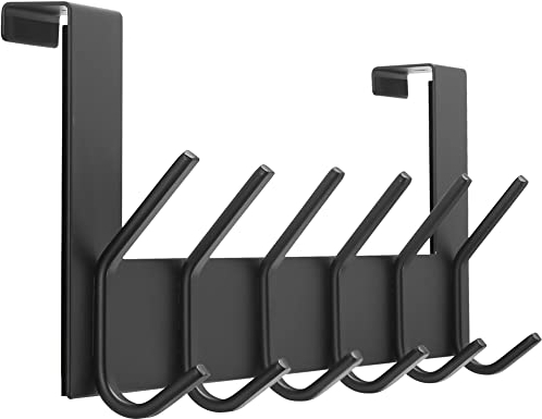 Dseap Over The Door Hook Hanger - 6 Hooks Over Door Coat Rack for Hanging Clothes Hat Towel, Black