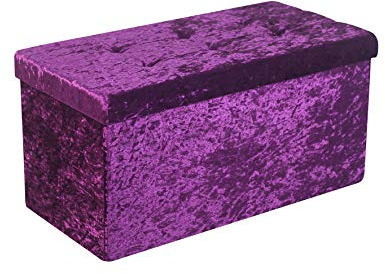 HomeHarmony® Crushed Velvet Quilted Top Folding Storage Ottoman Seat, Stool, Toy Storage Box (Large Purple)