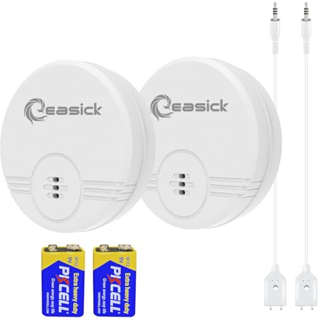 Easick Wassermelder Wasserschäden - 135 dB lauter Wasseralarm - Wasser-Alarm,Batterie austauschbar Weiss 2er Pack