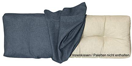 LILENO HOME Palettenkissen Bezug Jeans - Ersatzbezug für Rückenkissen 120 x 40 x 16-20 cm - Polster Bezug für Europaletten - Palettenkissen Outdoor Hülle für Palettenmöbel