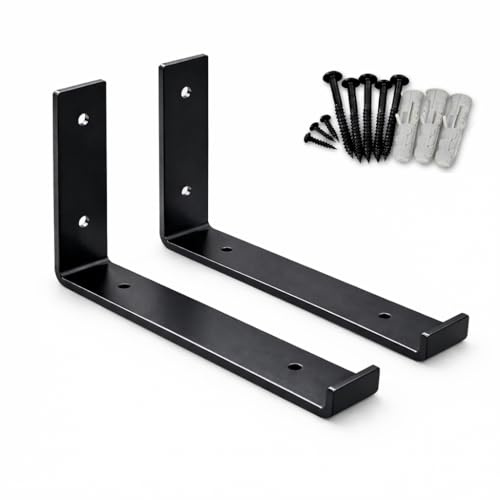 Rustic Scaffold Board Shelf Brackets – Heavy Duty Mild Steel Wall Brackets (Pair) – 225mm Board Support, Fixings Included, Black