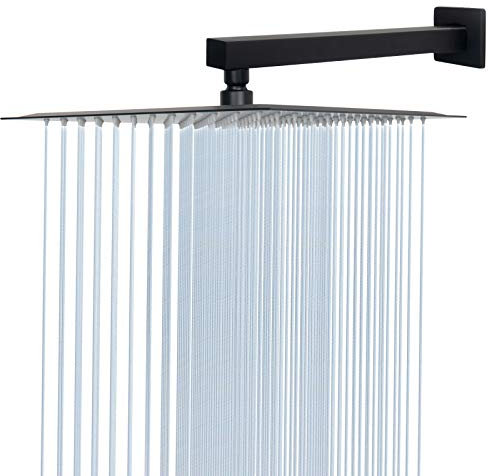HarJue - Regadera de lluvia con brazo de extensión, cabezal de ducha cuadrado de 12 pulgadas con brazo de ducha de 16 pulgadas, cabezal de ducha grande de acero inoxidable, cobertura de cuerpo