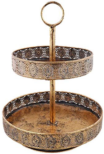 2-stöckige Deko Etagere Gold – Vintage Look im Shabby Landhaus Stil – Antik Metall Servierständer rund – 34 cm oder 25 cm – Dekotablett für Wohnzimmer, Küche & Feste