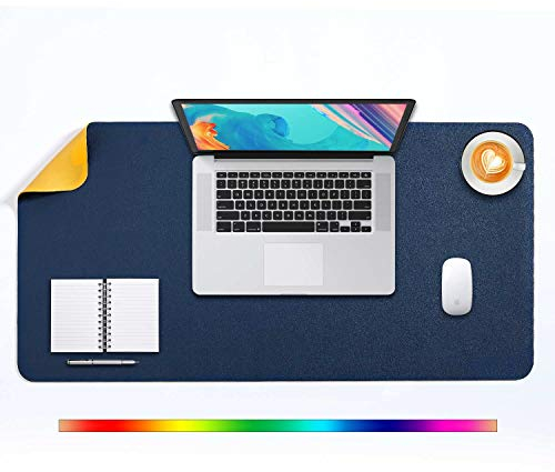 Mausepad XL, Große Mausmat, DOBAOJIA Laptop-Schreibtischmatte, Schreibtischunterlage, Büro Schreibtisch Pad, Schreibblock, Doppelseitige Verwendung PU Leder Wasserdicht 80 x 40cm (Marineblau/Gelb)