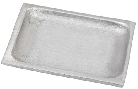 NKlaus piatto per candele rettangolare 10x7cm alluminio argento opaco piattino decorazione 10428