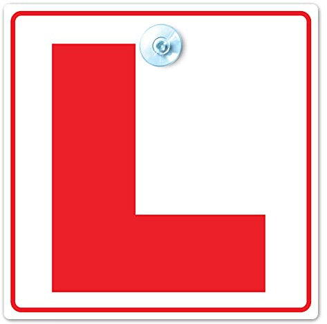 L Plate Suction Cup Car Sign Square, Learner Driver Car Sign, New Driver Car Sign, Red L-Plate Advisory Suction Cup Car Sign in Red and White 14cm x 14cm
