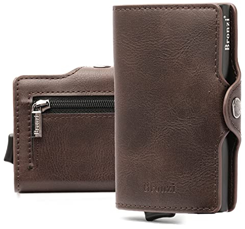 Portafoglio Bronzi® Porta Carte Credito - Portafoglio Uomo Donna Slim Portacarte uomo - Mini Porta Tessere - Protezione RFID - Design Smart Italiano Scatola Regalo inculsa (Pelle, Marrone)