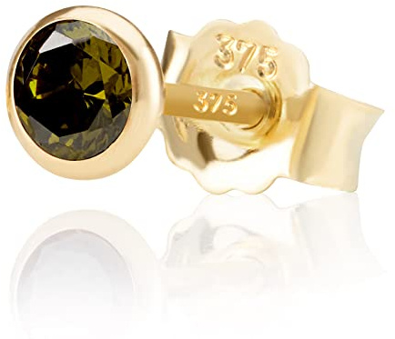 NKlaus Einzel 5,0mm 375 Gelb Gold 9 Karat Ohrstecker Kristall Zirkonia Peridot Butterfly Verschluss Damen Mädchen 13061