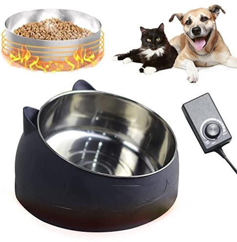 PJDDP Heated Water Bowl for Dog Outdoor, Thermostatic Heated Dog Bowl,Stainless Steel Thermal Wate Bowl,15°Slanted Pet Heated Drinking Bowl for Puppies, Cats, Rabbits, Critters,Black