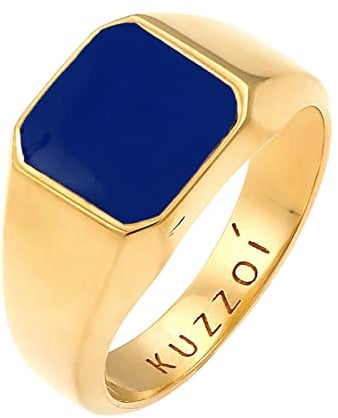 Kuzzoi Herrenring Siegelring massiv (12 mm) breit in 925 Sterling Silber, Klassischer Ring mit Emaille für den Mann, Goldener Silberring für Männer, Ringgröße 64, 0609950721_64