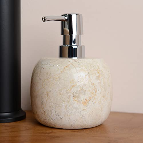 wohnfreuden Marmor Seifenspender Creme rund 15 cm - Nachfüllbarer Dosierspender aus Naturstein