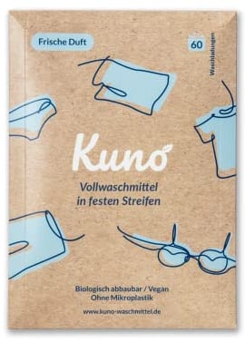 Kuno Waschmittel Blätter Streifen - 60 Waschladungen - Nachhaltige Waschblätter - Reisewaschmittel - 100% Vegan und optimal für Reisen und Urlaub - Eco (Vollwaschmittel, 60 Stück (1er Pack))