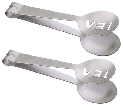 Tea Bag Squeezer, 2PCS Stainless Steel Tea Bag Spoon, Teabag Tong Strainer Holder for Loosing Leaf, Gripping Ice Cube, Sugar (Silver)