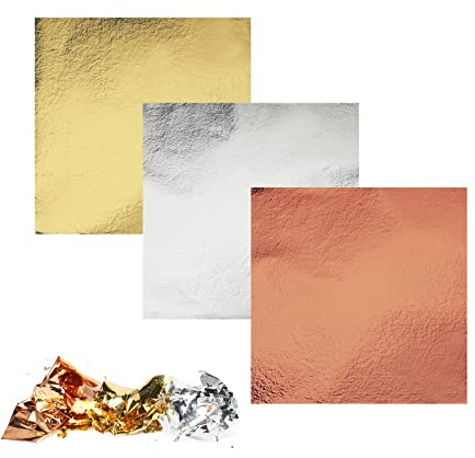 120 Blätter Imitation Blattgold zum Basteln 8x8,5cm Goldfolie 3 Farben, Schlagmetall Gold, Goldpapier zum Basteln, Blattgold zum Acrylmalerei, Körper, Nägel, DIY Kreation, Makeup, Möbel Dekoration