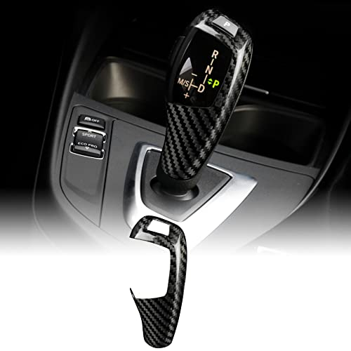 KUNGKIC Kohlefaser Auto Schaltknüppel Abdeckung Compatible with BMW F20 F21 F22 F23 F30 F34 F32 E70 F36 F02 F25 F07 F15 F10 X3X4 Zubehör Schalthebelknauf Getriebegriff Innenraum Dekorative Schwarz