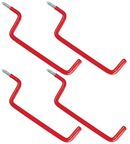 TERF® Tool Hook Screw-in Hooks Ladder Hook Storage Shed Garage Utility Hook Multi-Purpose Hooks Set Heavy Duty Wall Mount Vinyl Coated Storage Household Hooks for Garden Garage Shed Tools - Pack of 4