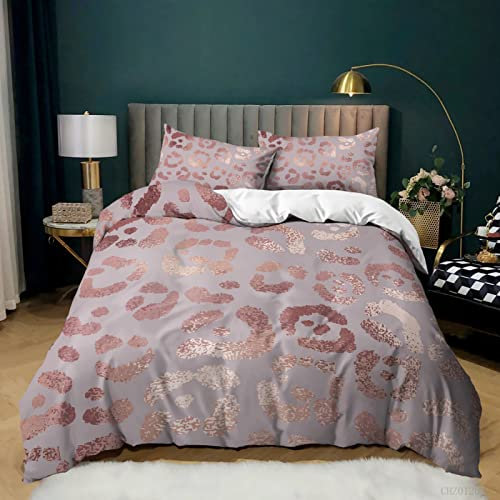 Bettwäsche 220x240 Roségold Bettdecke Mikrofaser Atmungsaktiv Bettbezug Hypoallergen Bettwäsche-Sets Anti-Staubmilbe,Bettwäsche 240x220 mit Reißverschluss+2 Kissenbezug 80x80