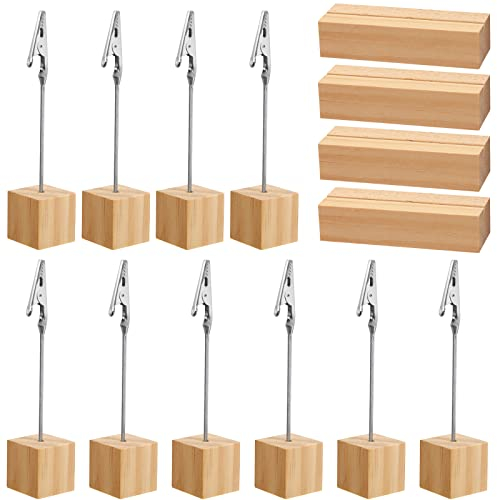 Ruicaifu Fotoständer, 10 Fotohalter mit Klammern + 4 Kartenhalter Holz Memo Clip Halter Ständer Notizhalter Menükartenhalter für Büro Hochzeits Party Hausdekoration