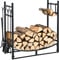 COSTWAY Kaminholzregal mit 4 Kaminbesteck & Anzündholzhaltern, Brennholzregal für Innen und Aussen, Feuerholzregal Metall, Kaminholzständer, 76 x 33 x 76 cm
