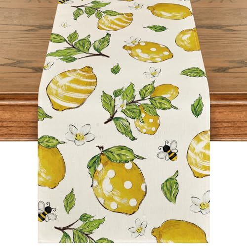 Artoid Mode Zitrone Sommer Tischläufer, Saisonnal Frühling Waschbar Küche Esstisch Dekoration Drinnen Urlaub Party Dekor 40x140 cm
