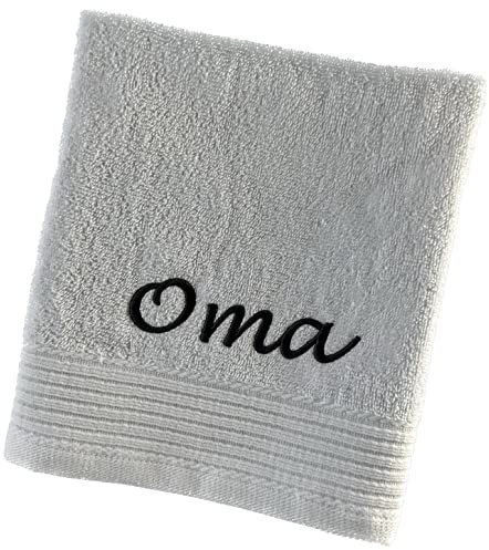 Schnoschi Handtuch mit Namen oder Wunschtext Bestickt, personalisiertes Duschtuch, individuelles Badetuch, Saunatuch oder Gästehandtuch mit Initialen, 100% Baumwolle, 50 x 100 cm weiß