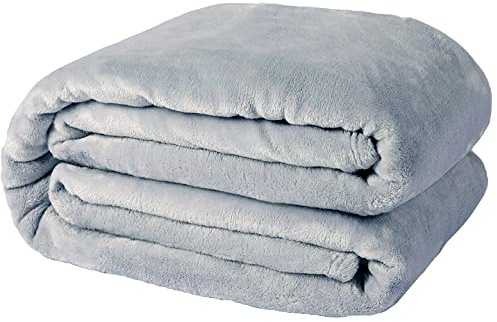 Casabella Deluxe Soft Faux Fur Mink Fleece Throw Blanket-150x200 CM, Sofa Throws, Cozy Warm Blanket Throw for Bed, Settees, Double Silver Fleece Blankets