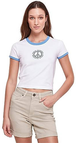 Urban Classics Damen T-Shirt Ladies Stretch Jersey Cropped Tee White/horizonblue 4XL