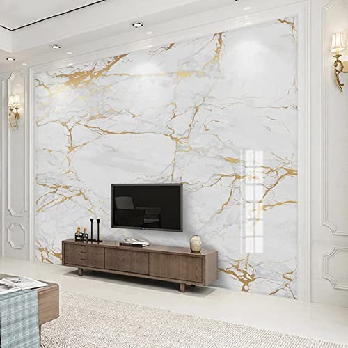 XLMING Mural Blanc Marbre Papier Peint Or Fil Mural Salon Tv Canapé Chambre Décor À La Maison Papier Peint-150cm×105cm