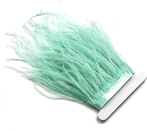 chaojukj Piume di struzzo verde menta, frange con nastro di raso, per abiti, cucito, artigianato, costumi, confezione decorativa