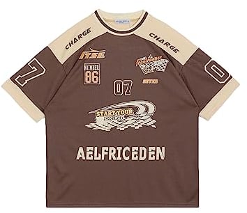 Aelfric Eden Herren Oversized Tshirt Damen Y2K T-Shirt Baggy Sommer Vintage Raglan Heavy Tee Casual mit Aufdruck Kaffee, L