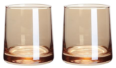 Vasos de Cristal de Colores, Set de 2 250ml Vasos de Cristal Agua Multicolor, Vasos Agua para Vino, Zumo, Agua, Whisky, Perfectos para el Hogar, Restaurante y Fiestas (ámbar)