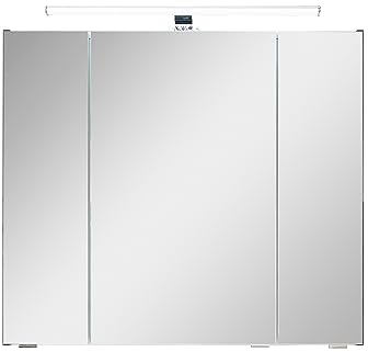 Pelipal Badezimmer-Spiegelschrank Quickset 945 in Oxid Dunkelgrau mit LED-Beleuchtung, 80 cm breit | Badschrank mit Spiegel, 3 Türen und 6 Einlegeböden