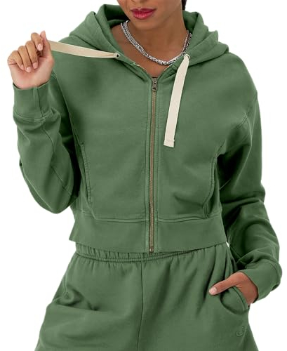 Champion Damen Sweatshirt Wash Zip Up Hoodie mit Vintage Waschung für Frauen Kapuzenpullover, Nurture Green, XS