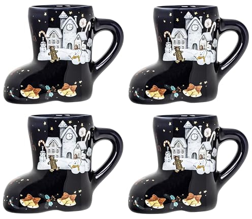 Lentz 4er Set - Glühweintassen Glühweinbecher Kinderpunschbecher Weihnachtstassen/Stiefelform aus Keramik Fassungsvermögen ca. 0,25ltr.