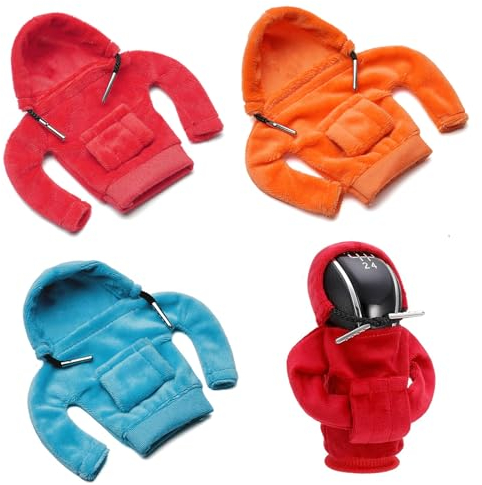 KASESSS 3Stück Schaltknauf Hoodie, Lustig Schalthebel Hoodie, Universelles Hoodie Auto-Schalthebelabdeckung, Mini Hoodie für Schaltknauf Abdeckung,Schalthebel Haube Auto Deko Innenraum-Blau,Rot,Orange