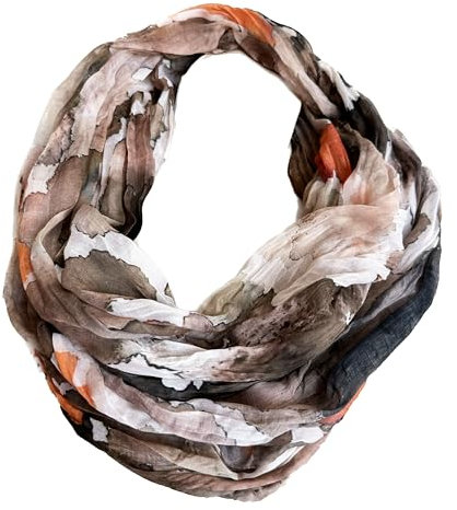 J26 Streifen Seide Glitzer Gold Fäden Sommer Frühling Loop Verlauf Regenbogen Rainbow Silk Uni Rundschal Schlauchschal Stola Schal leicht (Blumen Braun)