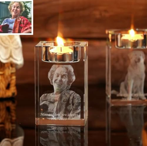 XEL Bougeoir Personnalisé en Cristal Photo 3D, Candélabre en Cristal Gravé avec Photo Personnalisée, Bougeoir Chauffe Plat, Cadeau pour Famille, Noël, Couple, Maman, Soeur (5x5x6cm)