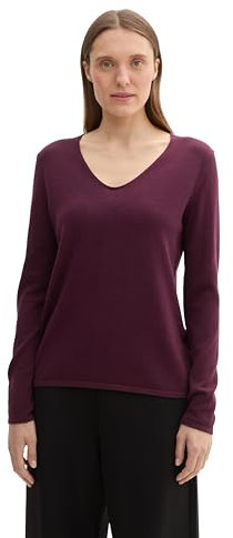TOM TAILOR Damen Basic Strickpullover mit V-Ausschnitt, 35796 - Blackberry, XXXL