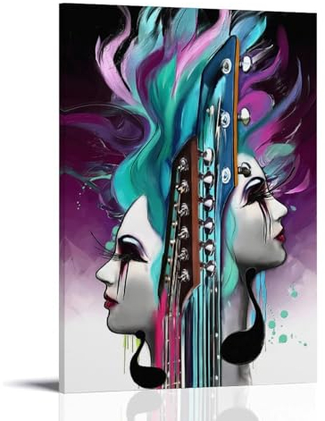 DEfrat Poster mit Musikinstrumenten, Sternbilder, Zwillinge, Zimmer, Wohnzimmer, Dekor, moderne ästhetische Wandkunst, Geschenk für Freunde, Bettrahmen-Stil, 40 x 60 cm