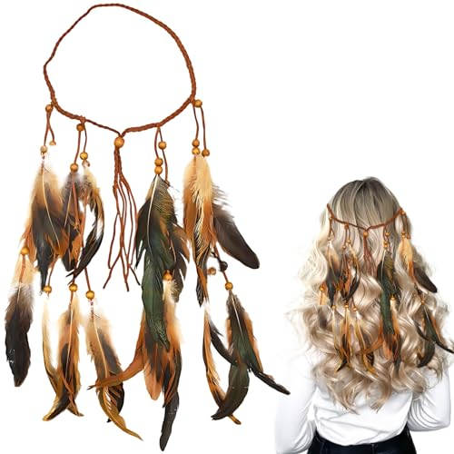 Indianer Kostüm Damen Hippie Boho Haarband Haarschmuck Hippie Kostüm Indianer Stirnband Damen StirnbäNder Pfau Haarschmuck Indianer Stirnband Federn Boho für Frauen Karneval Festival (Typ 2)