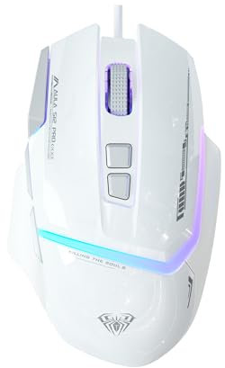 AULA S12Pro Souris de jeu filaire blanche, 12 800 DPI optique avec rétroéclairage RVB, 8 boutons programmables, logiciel prend en charge les touches DIY Bouton Rapid Fire