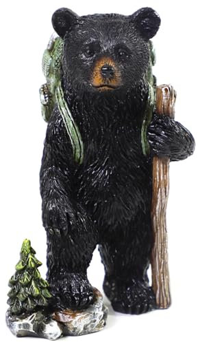 The Bridge Collection 11,5 cm großer Rucksack schwarzer Bär Wanderfigur – Schwarzbär-Dekor für Hütte, Berg, Wald Dekor für Zuhause, Camping-Dekor für Zuhause, Schwarzbär-Familie