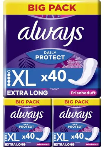 Daily Protect Slipeinlagen Extra Long mit Frischeduft Big Pack Binden Damenbinden Pads 40 STÜCK x 3 Packungen