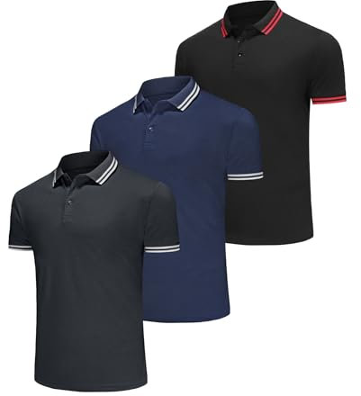Djtnzdm Polo Shirts for Men (Pack of 3) UK Regular Fit Short Sleeve Casual Classic Cotton Summer Work Tops Mens Sport Golf Polo XL Black Blue Grey