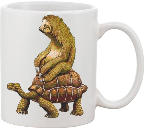 Functon+ Speed is Relative Tasse en céramique Motif tortue et paresseux Blanc