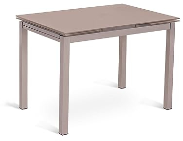 Mondo Viro Table extensible Bali plateau en verre trempé pieds en métal (Cappuccino, Grande)