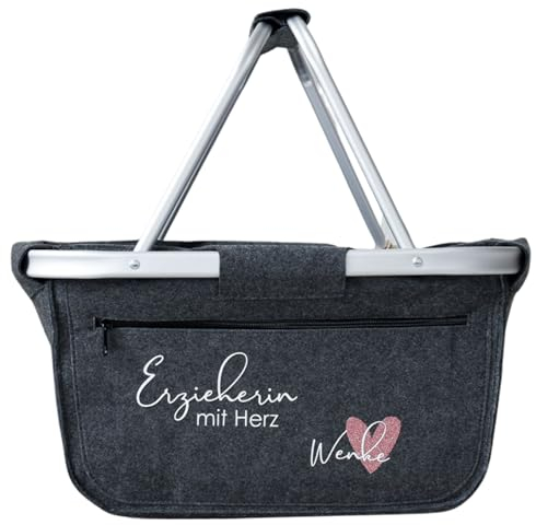 Geschenk für die Erzieherin mit Herz und Namen | Geschenkidee zum Abschied für die beste Erzieherin | Einkaufskorb aus Filz personalisiert | Abschiedsgeschenk Kindergarten Kita | Lieblingserzieherin