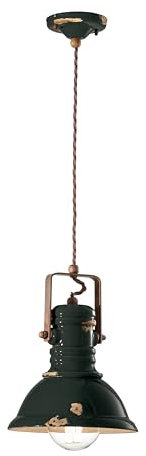 Licht-Erlebnisse Pendelleuchte Keramik Metall Ø 23 cm schmal Handarbeit in Schwarz Shabby Antik für E27 Industrial Design Hängeleuchte Esszimmer Küche Hängelampe Esstisch