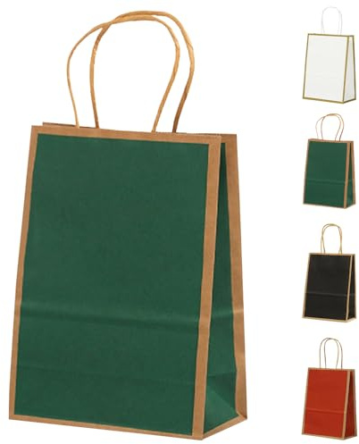 MORAINJAY 20 Stück Geschenktüten mit Henkel,Kraftpapiertüten,15x8x21cm Grün Braun Papiertüten für Geschenkverpackung,Gastgeschenke Tüten für Einkaufen,Hochzeiten,Verpackungen,Kindergeburtstag